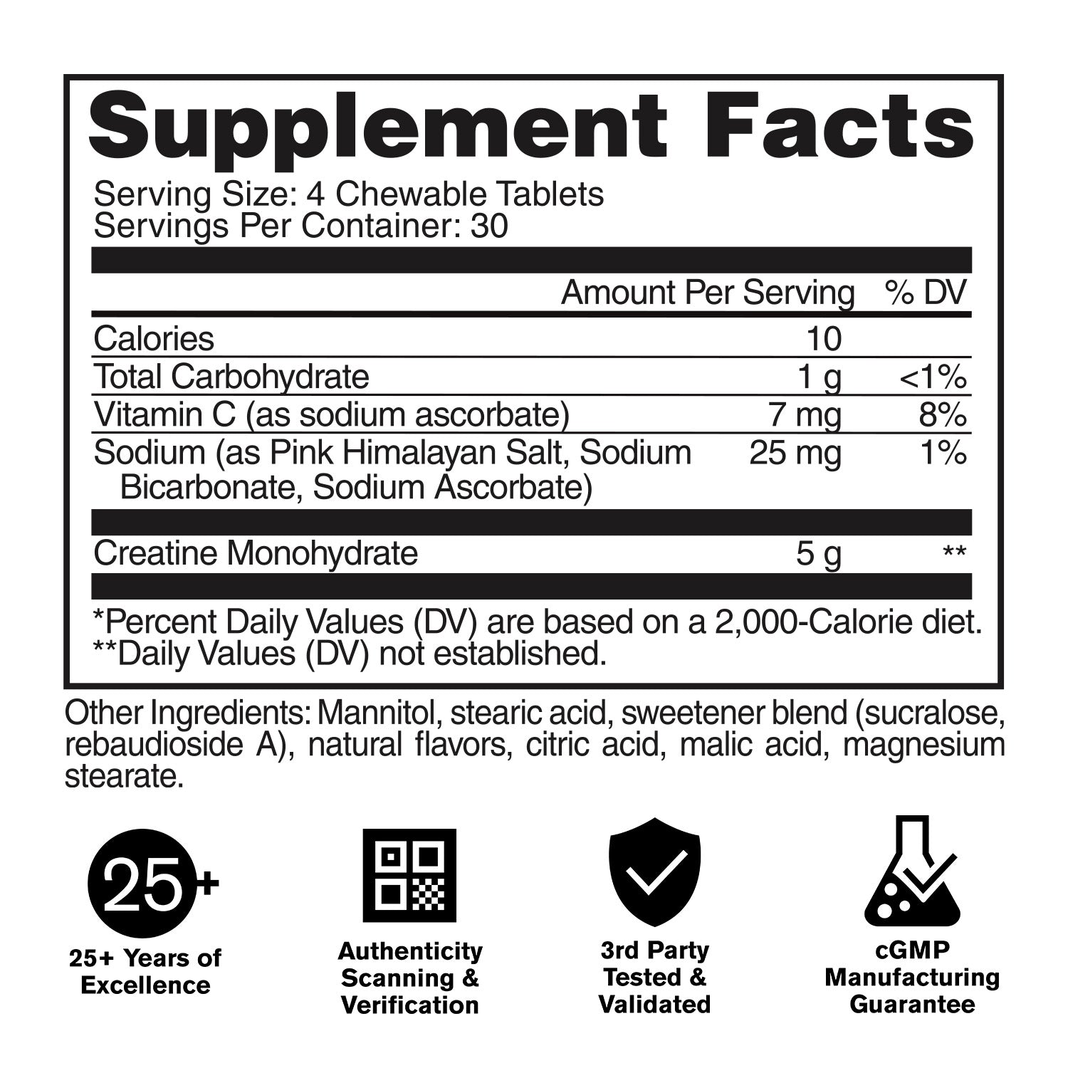 GAT Sport Creatine Chews Lemon Lime supplement facts and nutrition panel