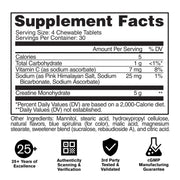 GAT Sport Creatine Chews Blue Raspberry supplement facts and nutrition panel
