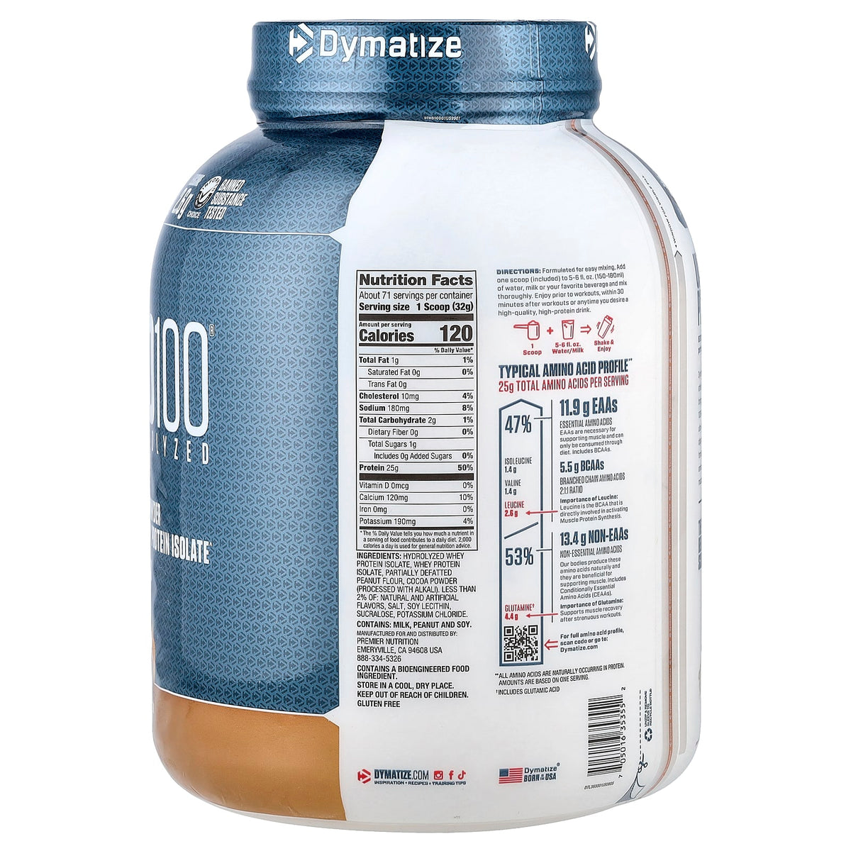Dymatize Iso 100 Chocolate Peanut Butter supplement facts and nutrition panel
