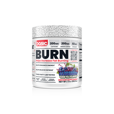 Basic Supplements Burn Blueberry Iced Tea front of pack