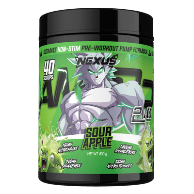 Nexus AMP3D 2.0 stim free pre-workout, Sour Apple powder, 760g, NZ Supps