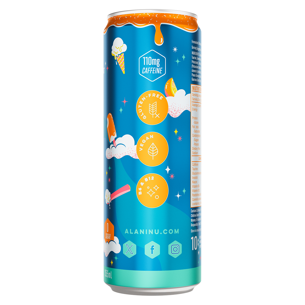 Alani Nu Alani Energy, Dream Float — side of pack