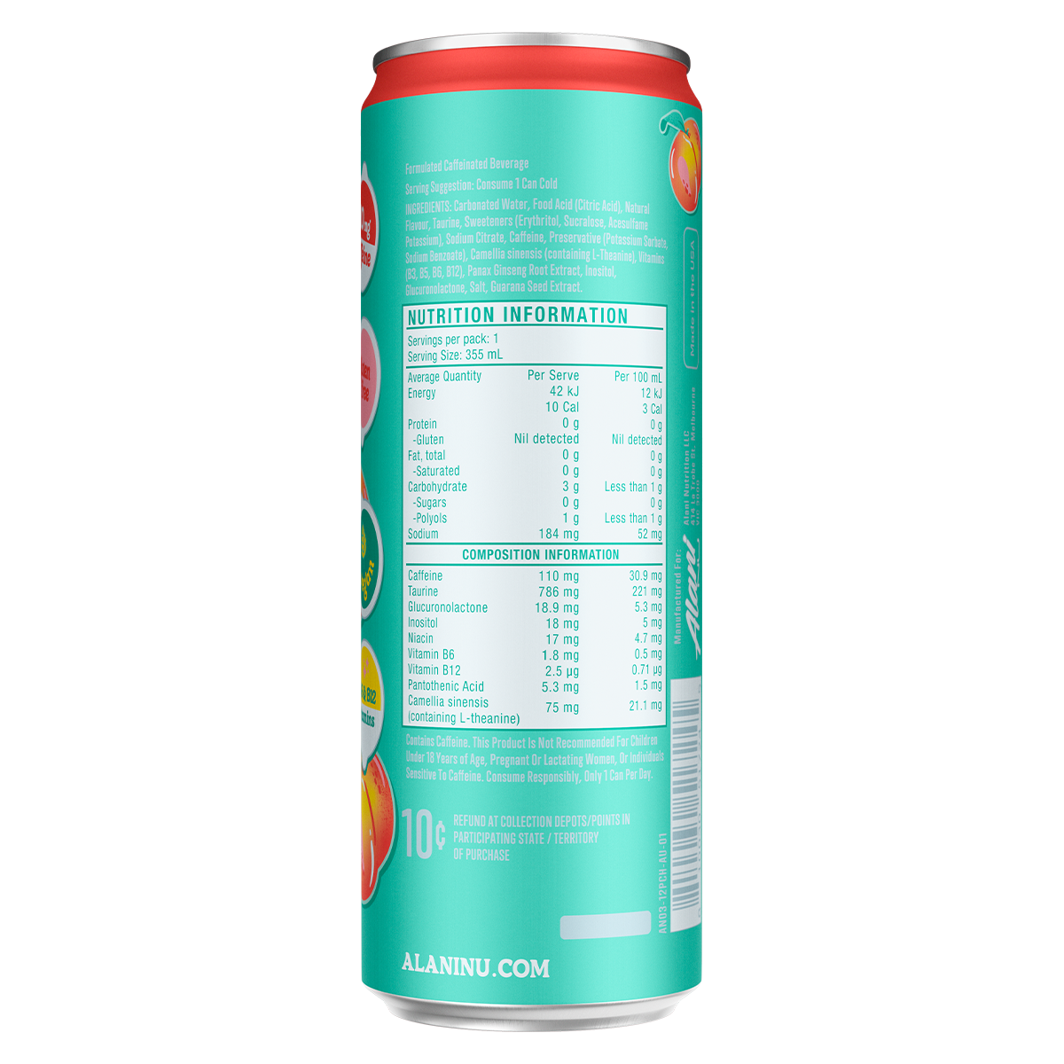 Alani Nu Alani Energy - Juicy Peach nutrition information