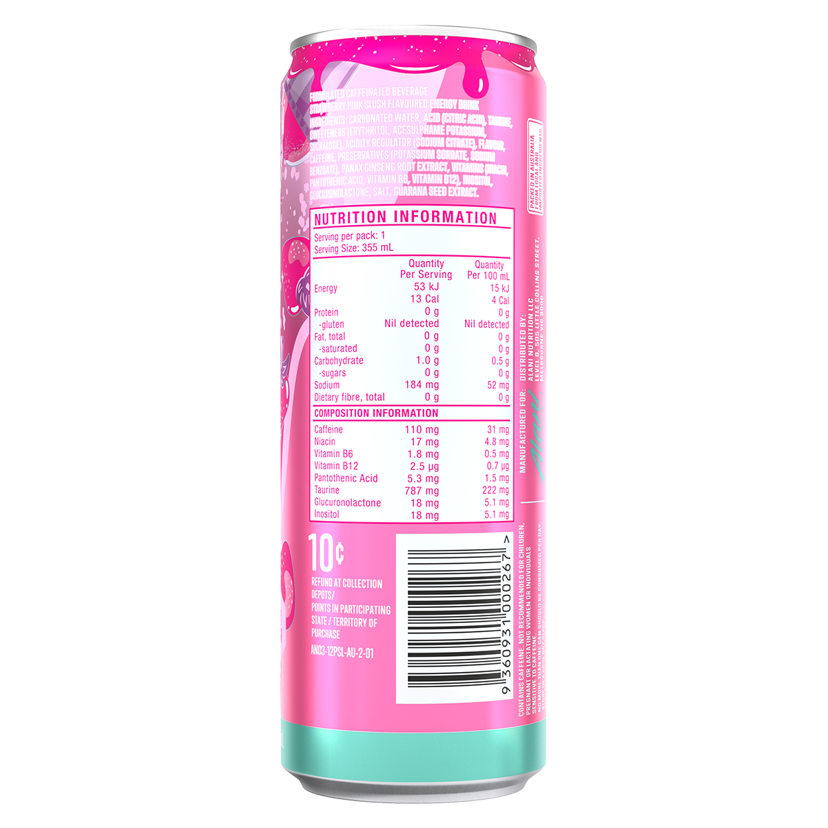Alani Nu Alani Nu Alani Energy pink slush back of pack