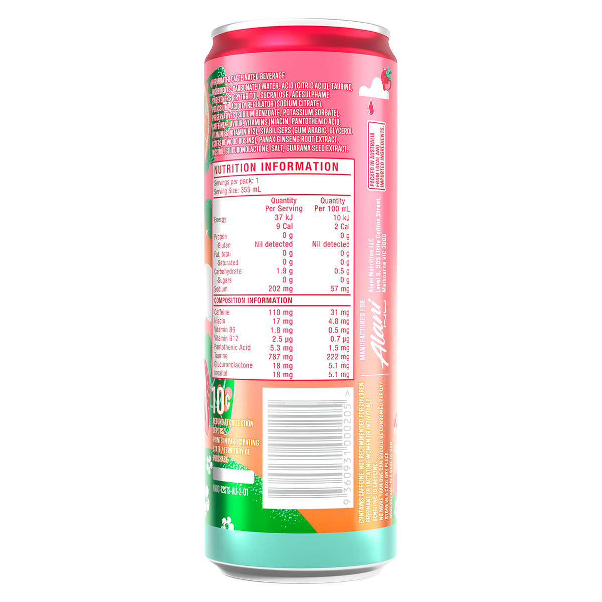 Alani Nu Alani Energy - Strawberry Sunrise nutrition information