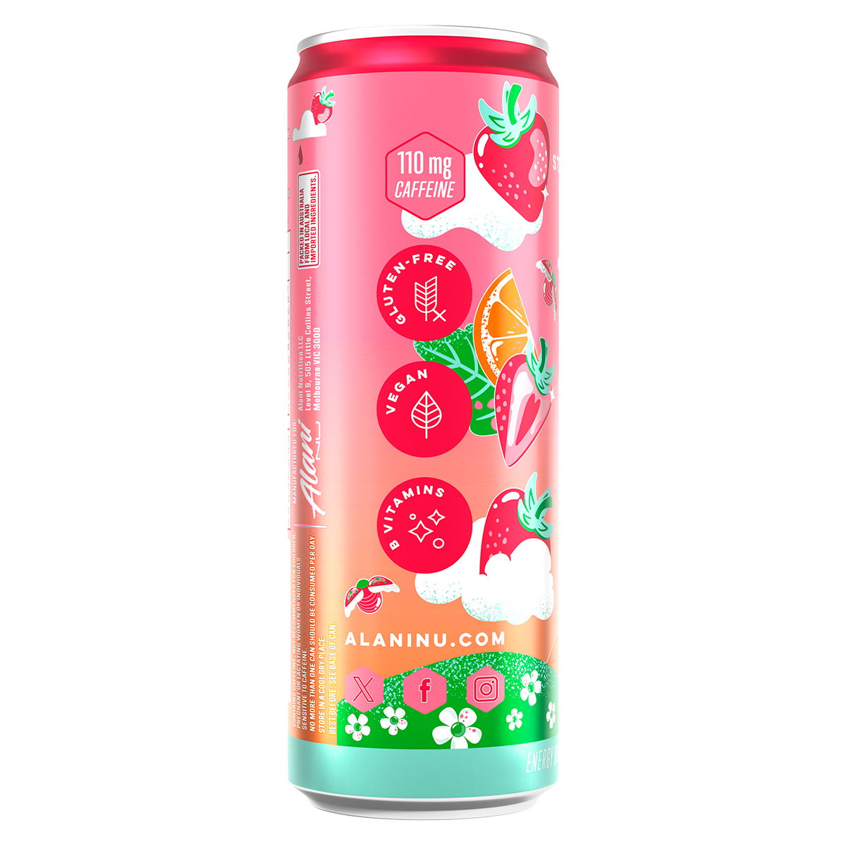 Alani Nu Alani Energy, Strawberry Sunrise — side of pack