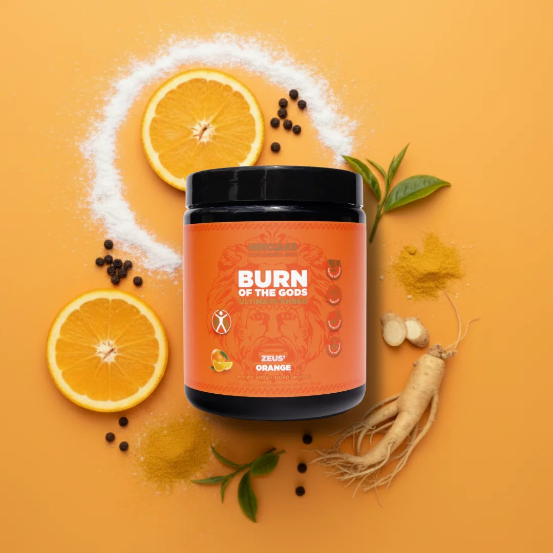 Hercules Burn of the Gods Zeus's Orange tub with ingredients