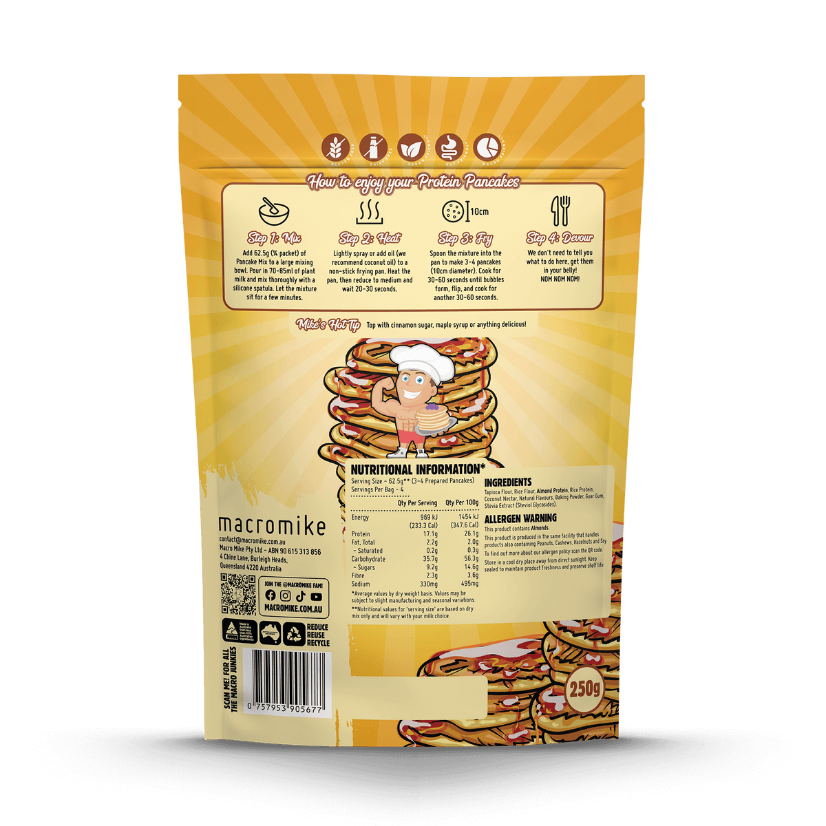 Macro Mike Baking Mix Original Pancake supplement facts and nutrition panel