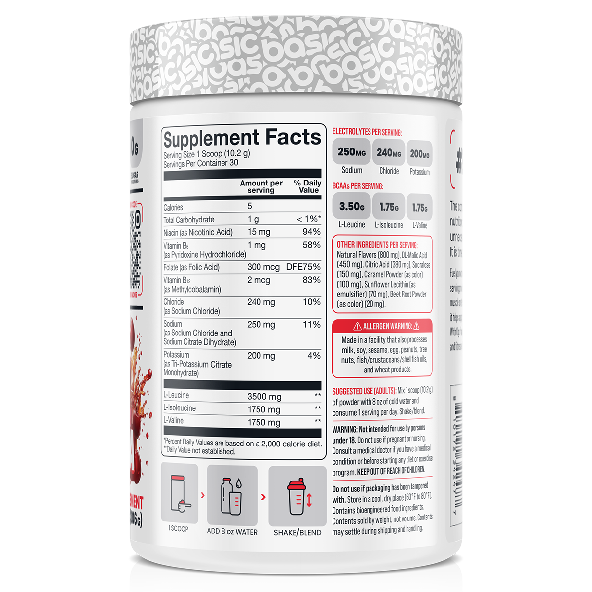 Basic Supplements BCAA Cherry Cola New supplement facts and nutrition panel