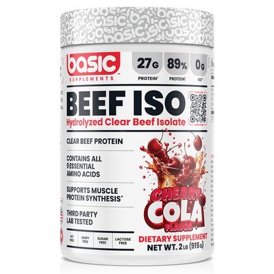 Basic Supplements Beef Isolate whey protein powder, Cherry Cola, 908g, NZ Supps
