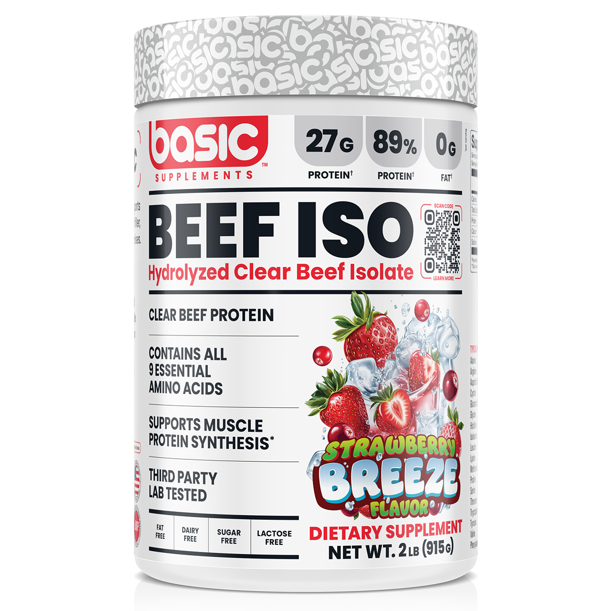 Basic Supplements Beef Isolate, Strawbeery Breeze, 2lb 908g powder