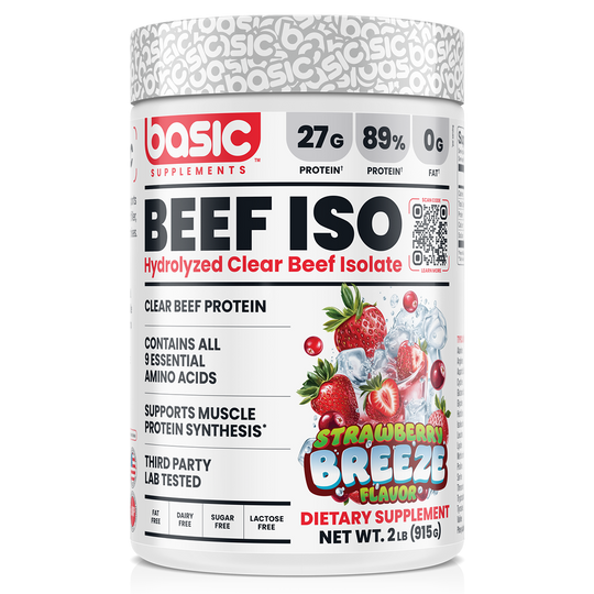 Basic Supplements Beef Isolate, Strawbeery Breeze, 2lb 908g powder