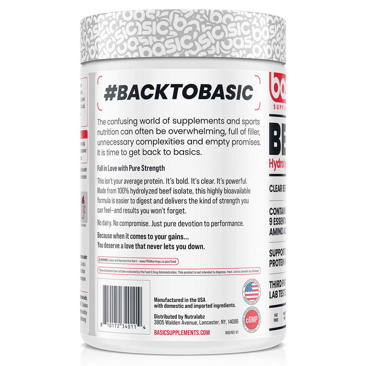 Basic Supplements Beef Isolate, Strawbeery Breeze, 2lb 908g — side of pack