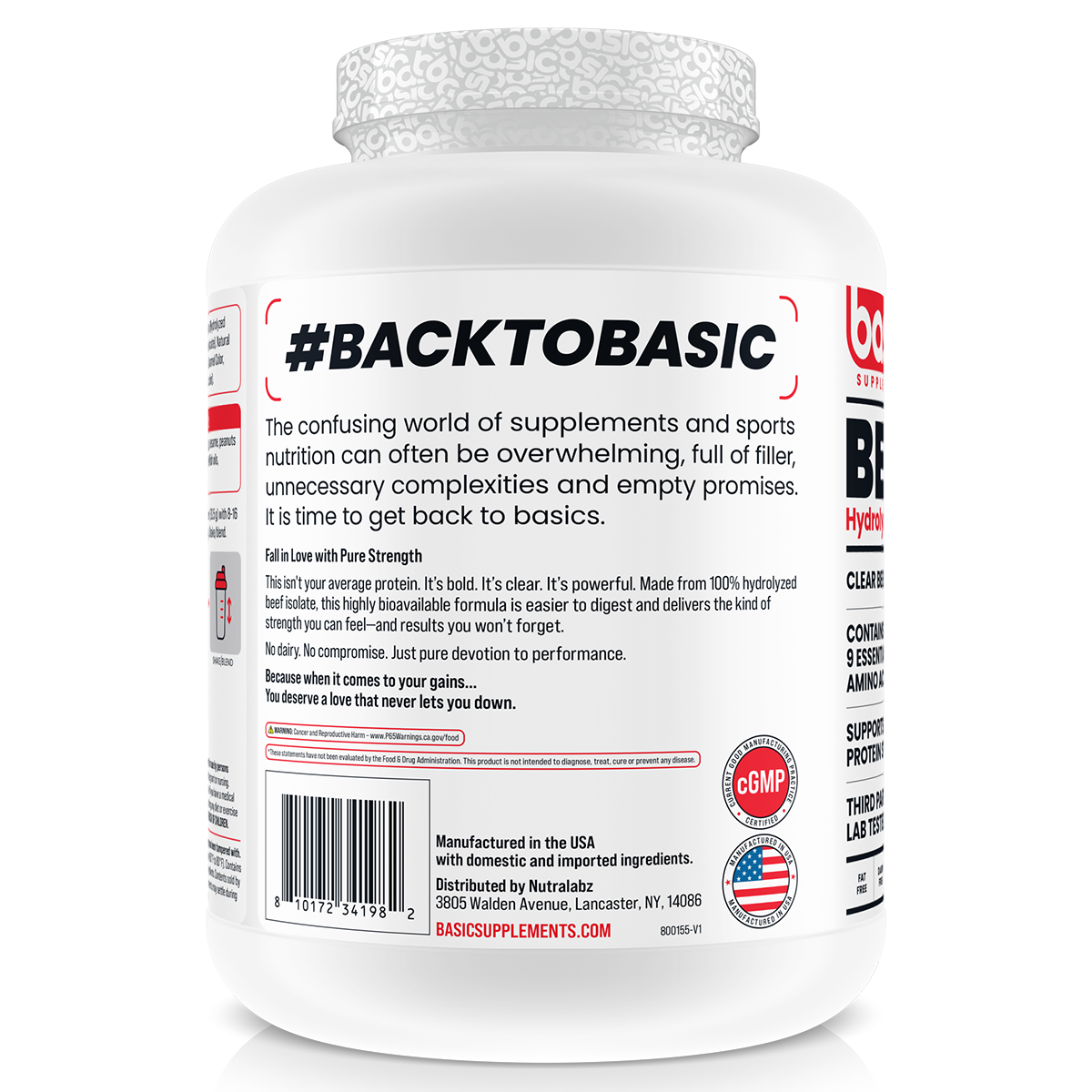 Basic Supplements Beef Isolate, Cherry Cola — side of pack