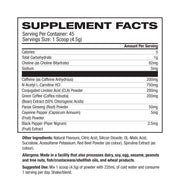 Basic Supplements Burn Blueberry Ice Tea supplement facts and nutrition panel