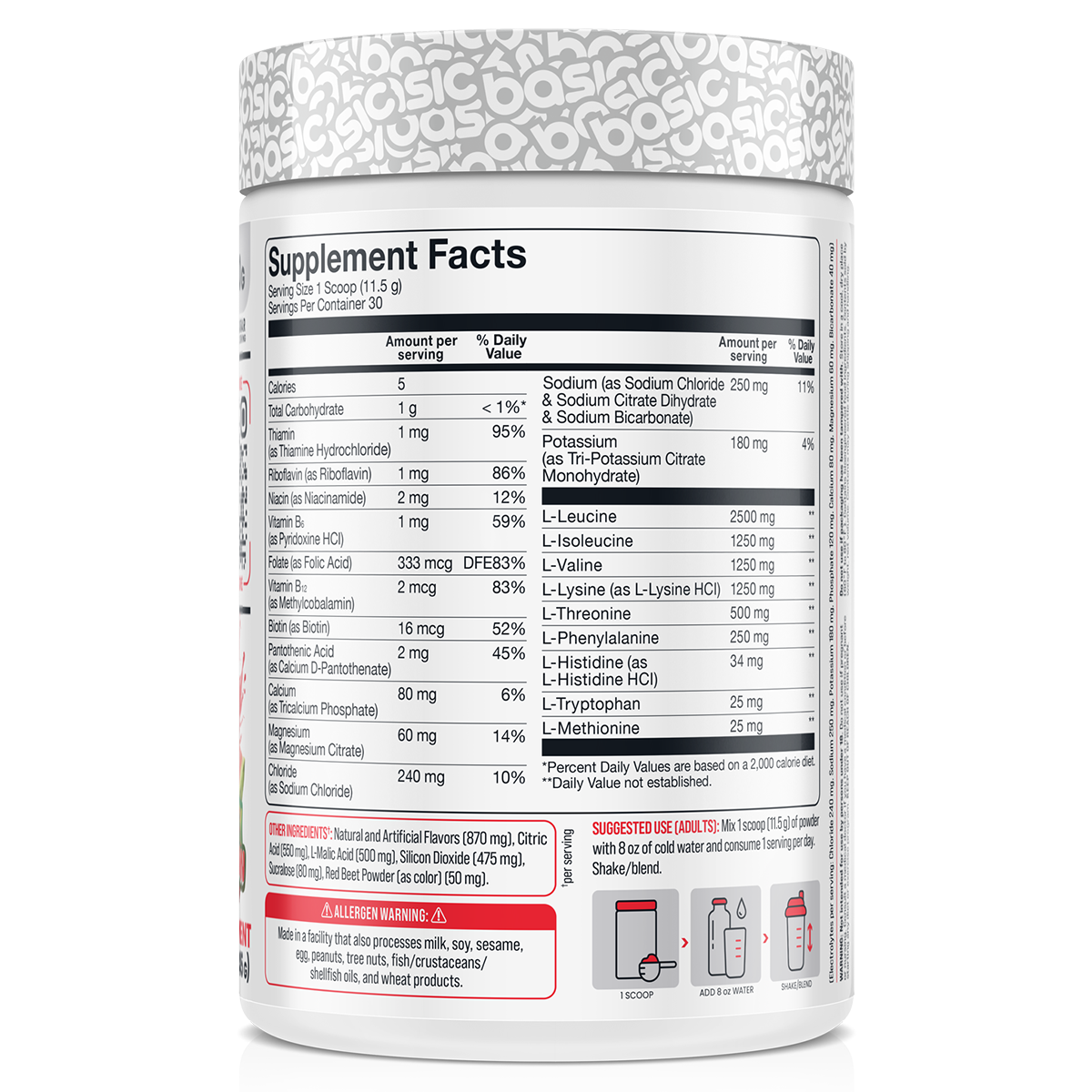 Basic Supplements EAA supplement facts and nutrition panel