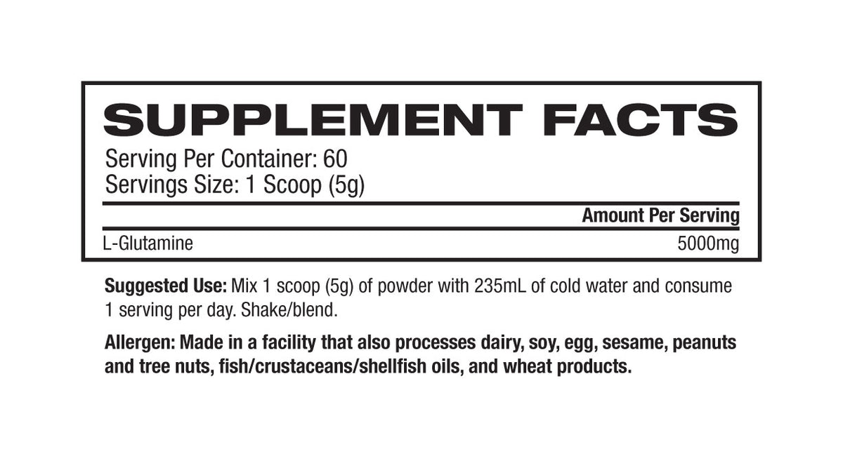 Basic Supplements Glutamine supplement facts and nutrition panel