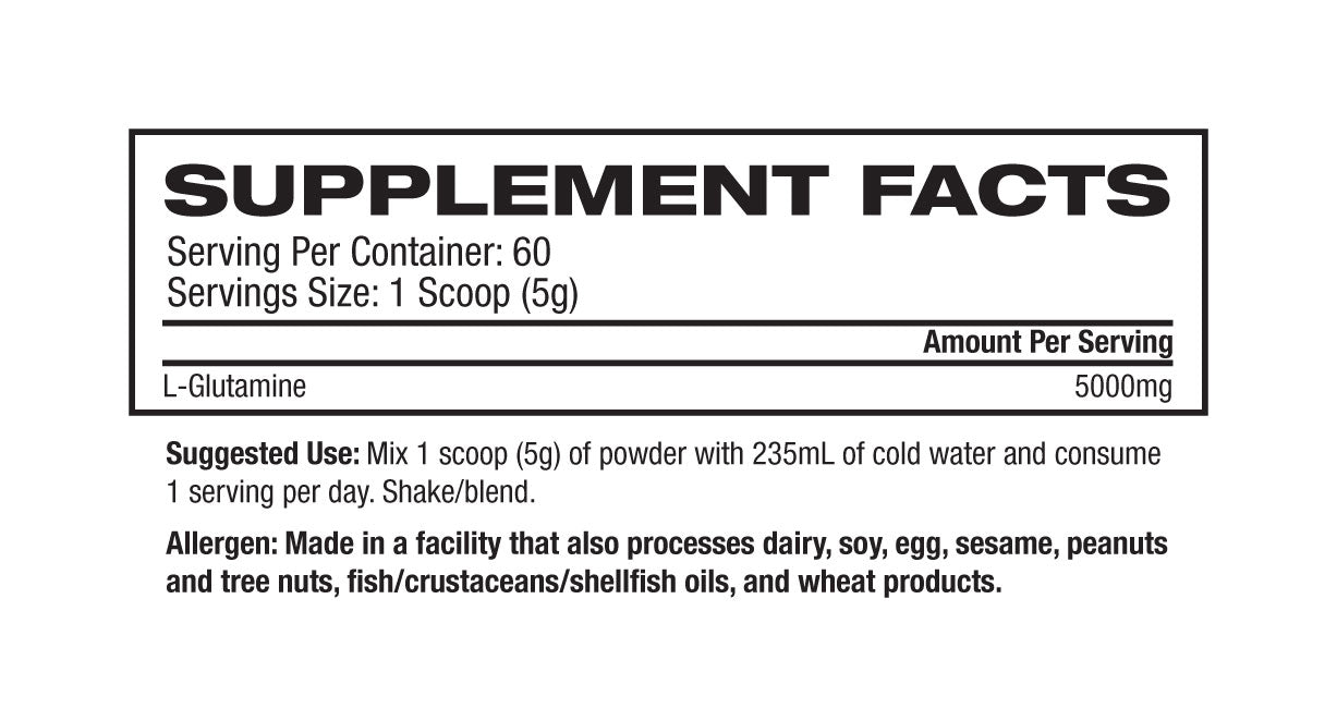 Basic Supplements Glutamine supplement facts and nutrition panel