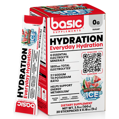 Basic Supplements Hydration electrolyte drink mix, Watermelon powder, 100g, NZ Supps