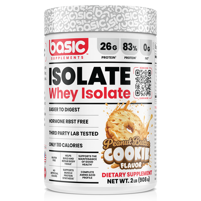 Basic Supplements Isolate whey protein powder, Peanut Butter Cookie, 908g, NZ Supps