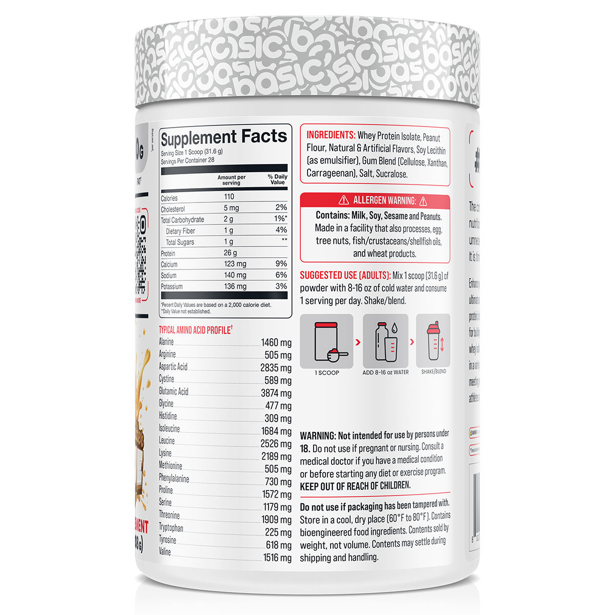 Basic Supplements Isolate, Peanut Butter Cookie — side of pack