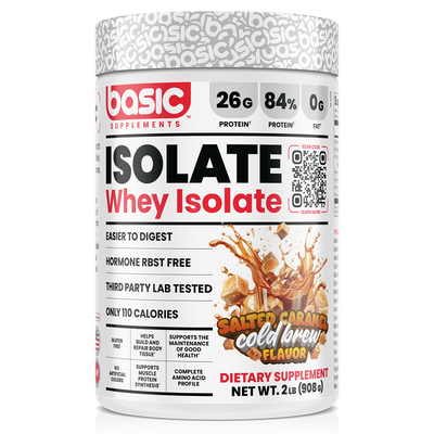 Basic Supplements Isolate whey protein powder, Caramel Cold Brew, 908g, NZ Supps