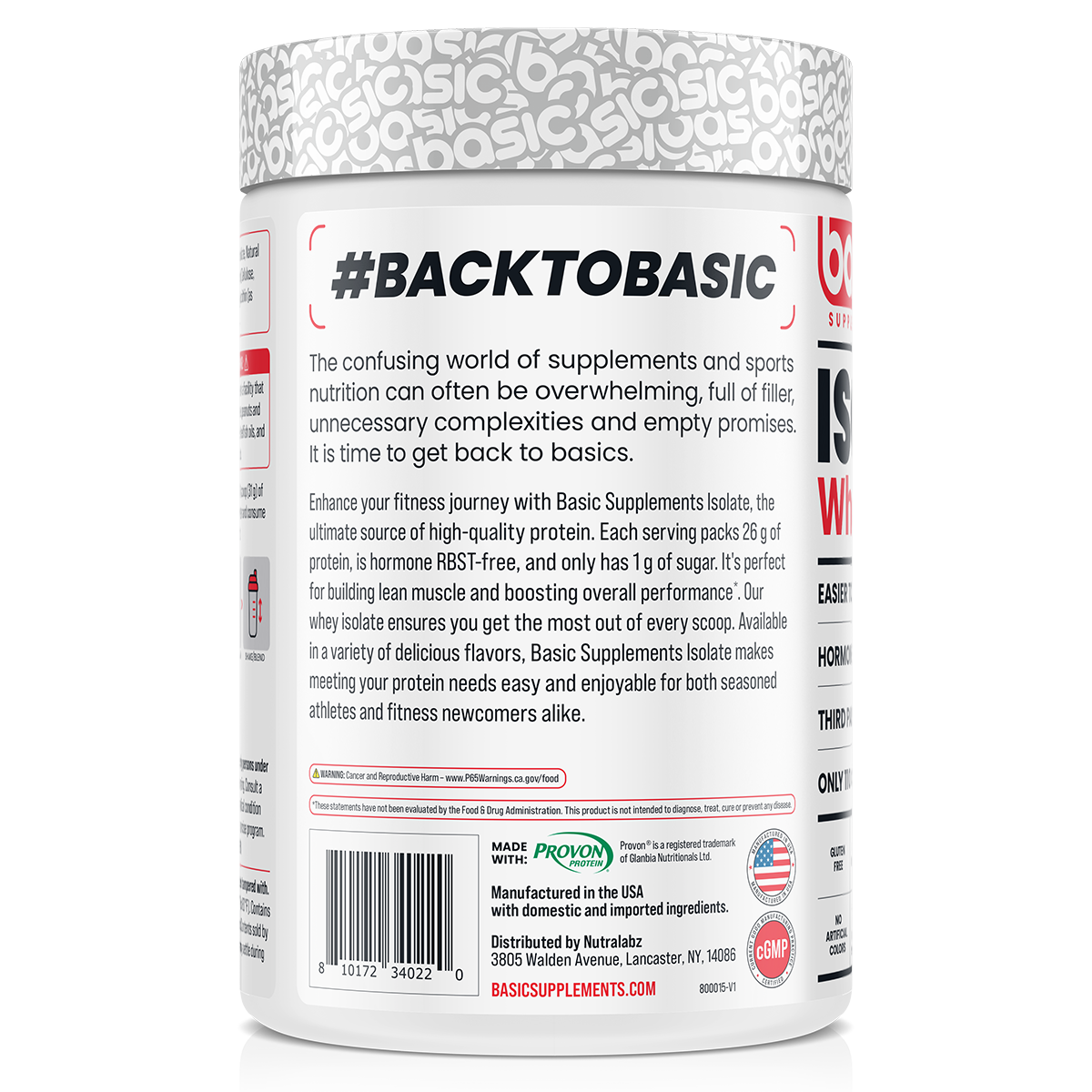 Basic Supplements Isolate, Caramel Cold Brew — side of pack