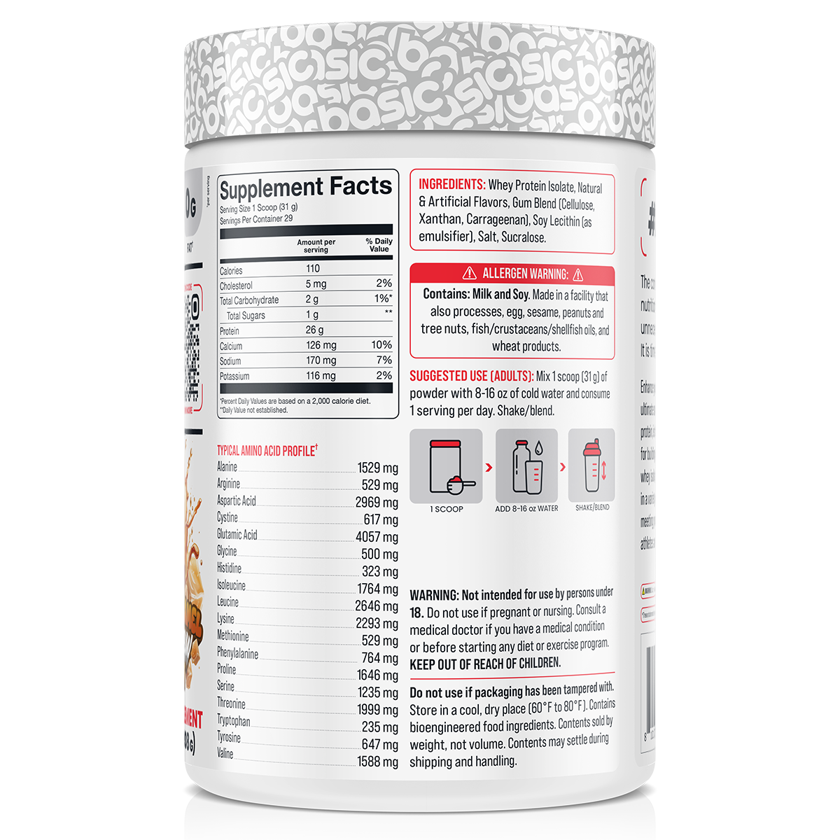 Basic Supplements Isolate, Caramel Cold Brew — side of pack