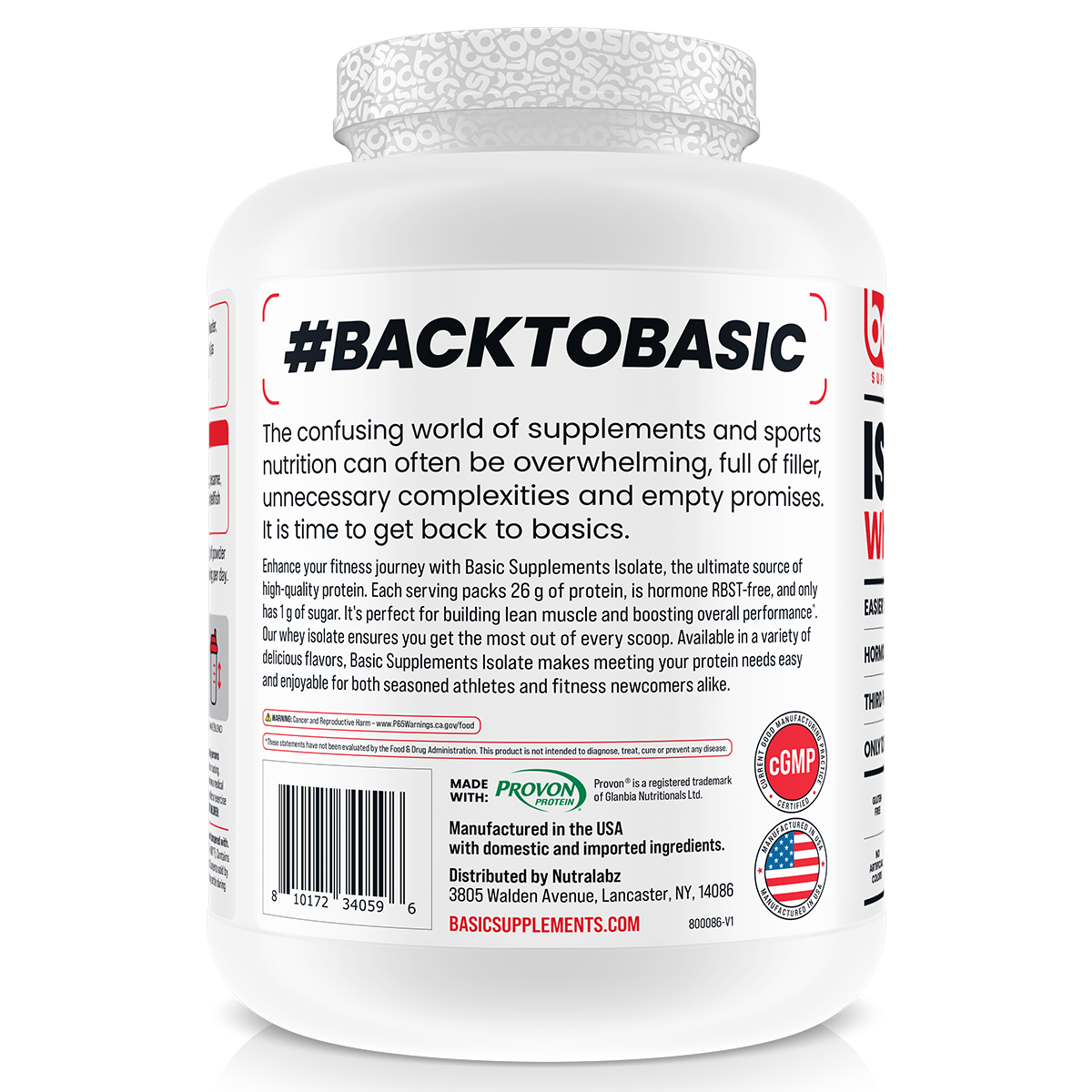 Basic Supplements Isolate, Chocolate — side of pack
