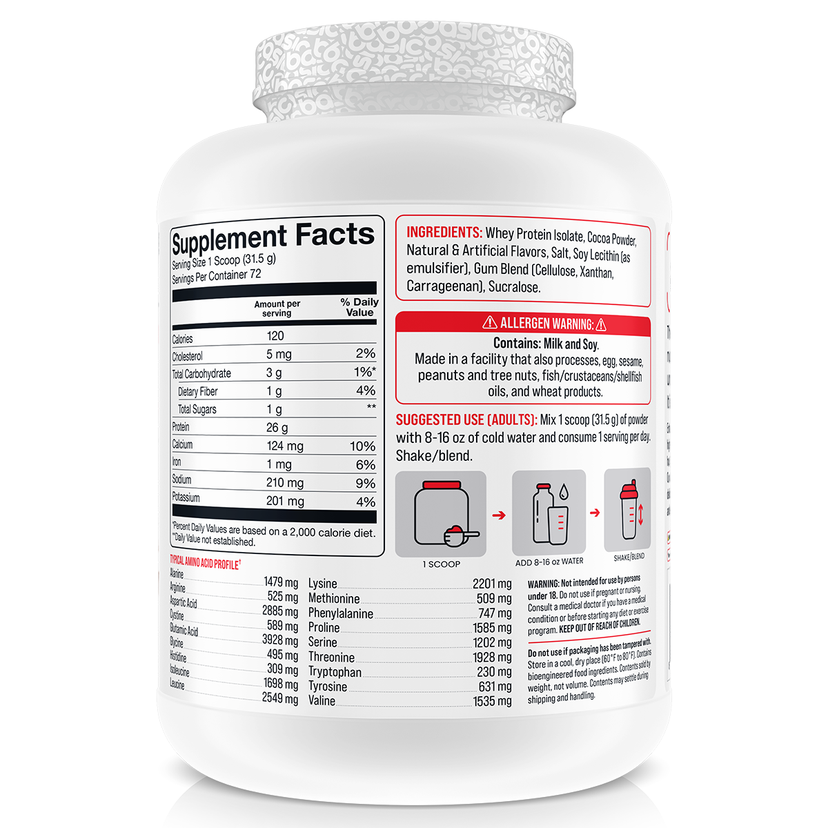 Basic Supplements Isolate, Chocolate — side of pack