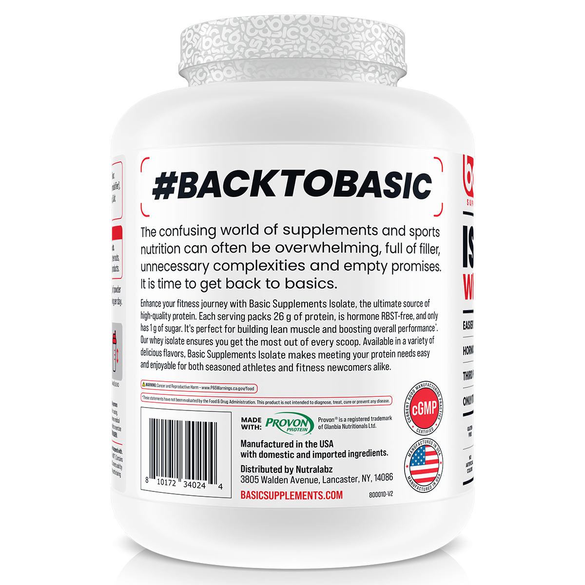Basic Supplements Isolate, Peanut Butter Cookie — side of pack