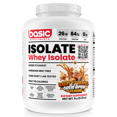 Basic Supplements Isolate whey protein powder, Caramel Cold Brew, 2.27kg, NZ Supps