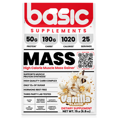 Basic Supplements Mass Gainer whey protein powder, Vanilla, 6.8kg, NZ Supps