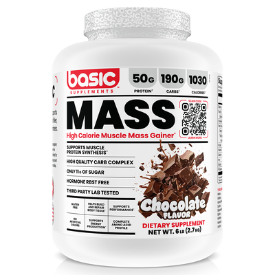 Basic Supplements Mass Gainer whey protein powder, Chocolate, 2.72kg, NZ Supps
