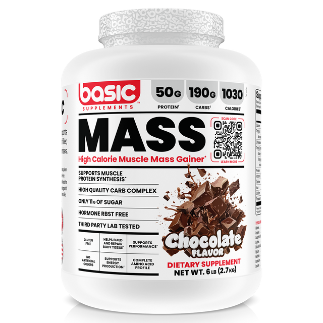 Basic Supplements Mass Gainer whey protein powder, Chocolate, 2.72kg, NZ Supps