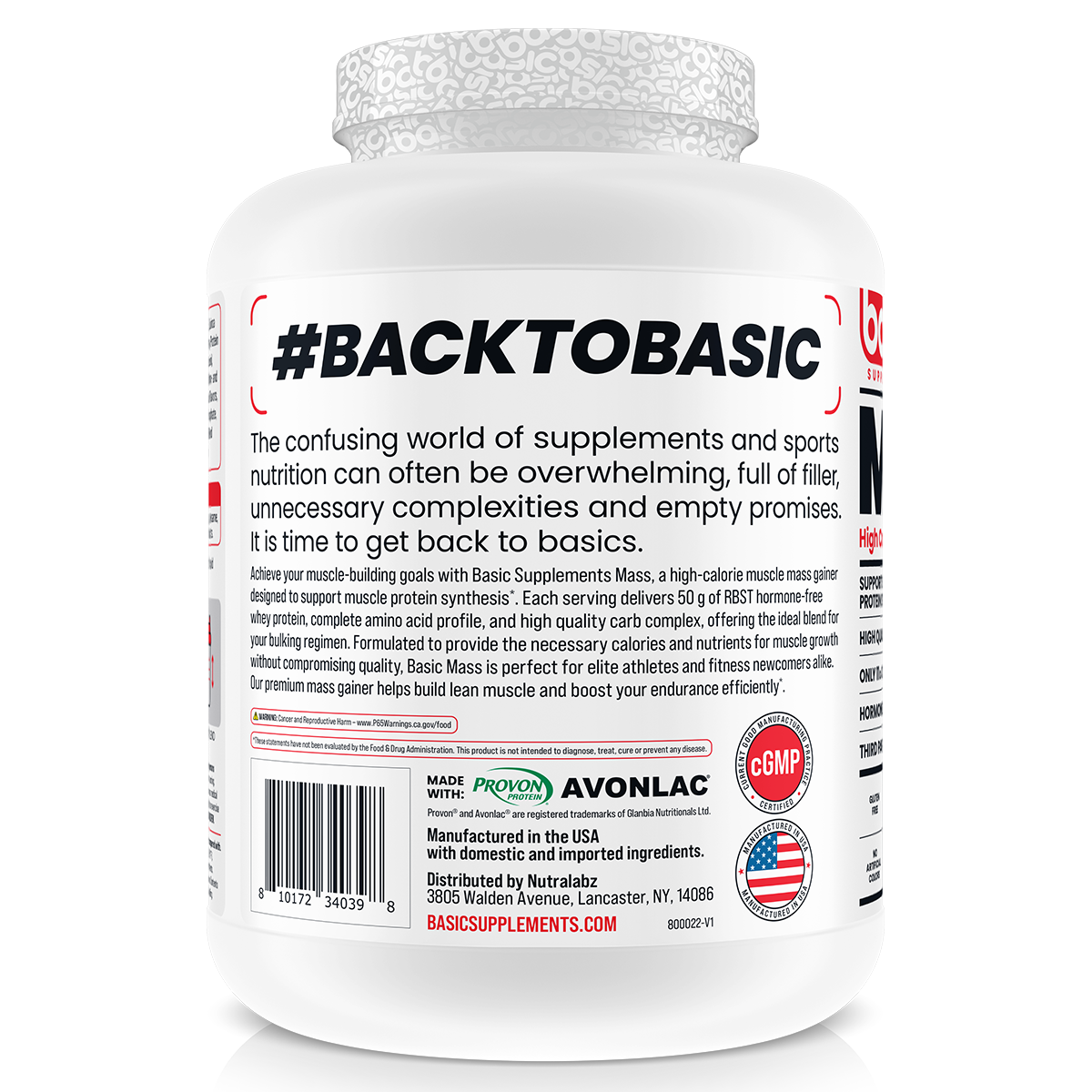 Basic Supplements Mass Gainer, Chocolate — side of pack