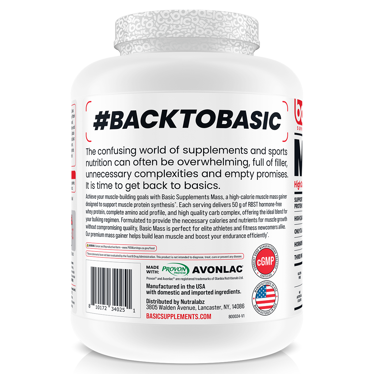 Basic Supplements Mass Gainer Cookie N Cream side of pack