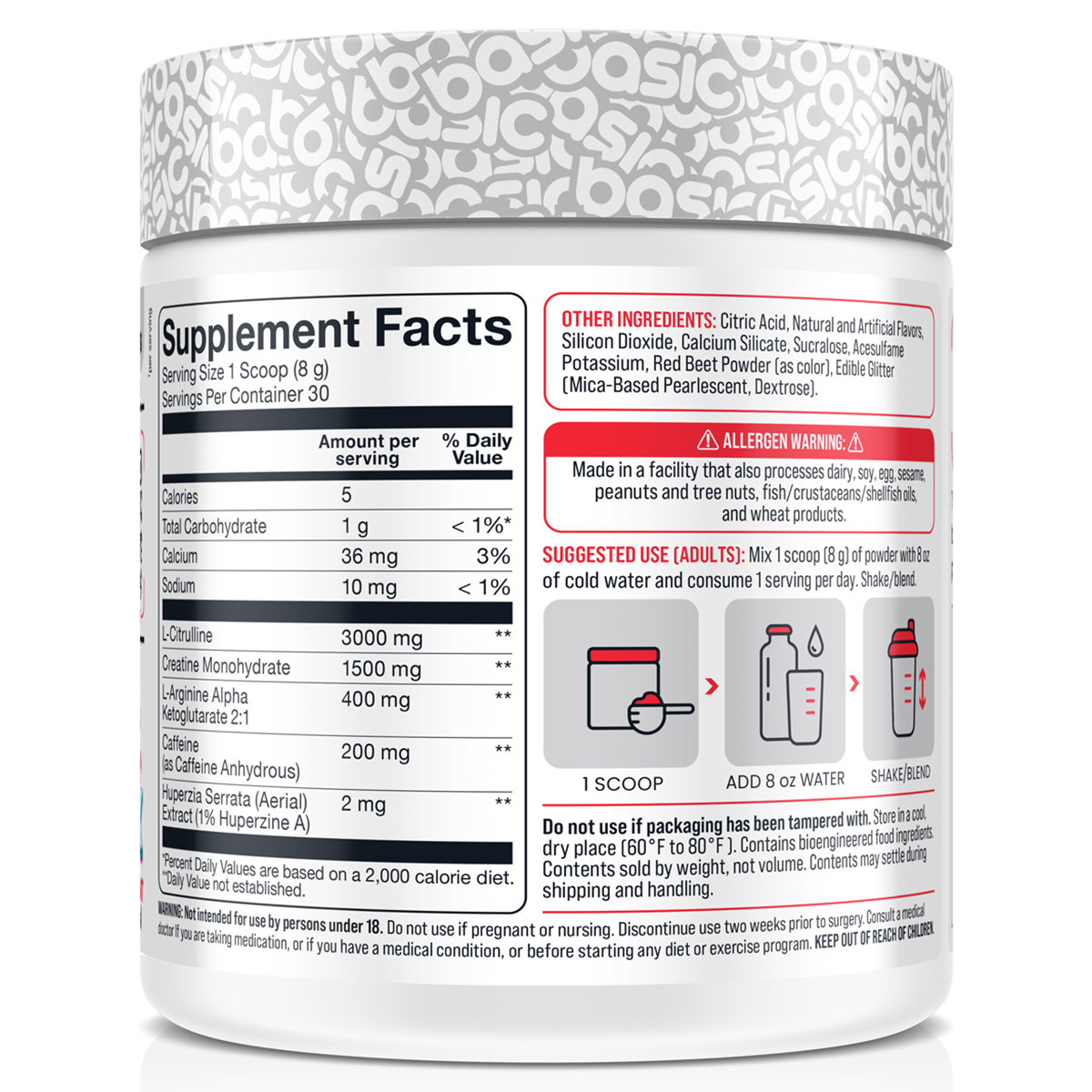 Basic Supplements Pre Ice Pop supplement facts and nutrition panel