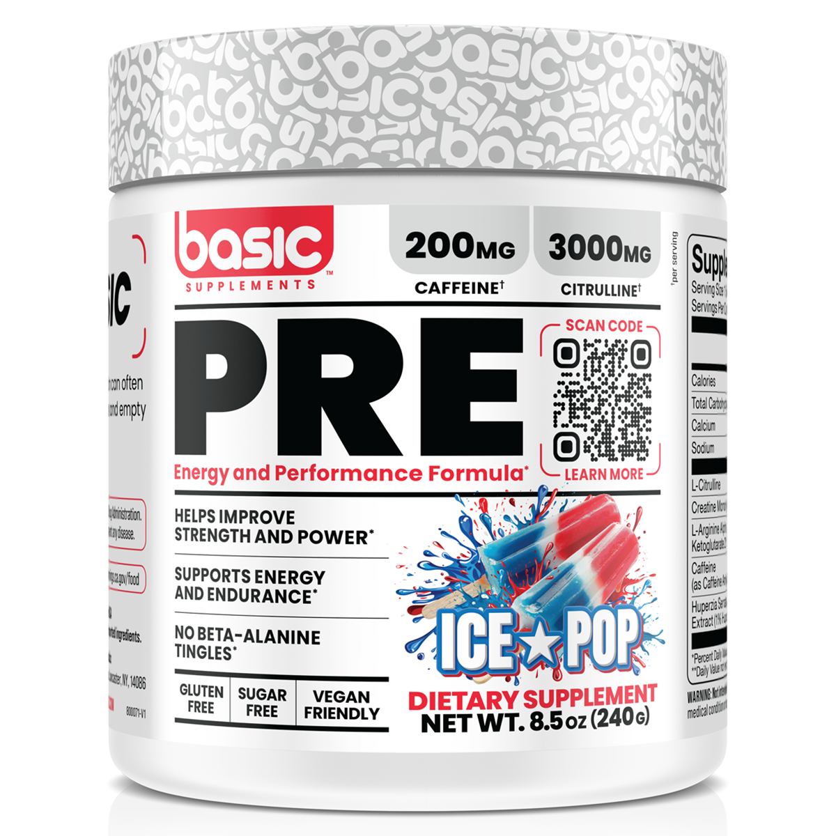 Basic Supplements Pre, Ice Pop powder