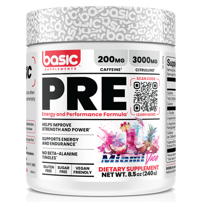Basic Supplements Pre pre-workout, Miami Vice powder, 240g, NZ Supps