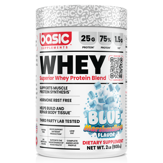 Basic Supplements Whey 2lb, Blue Mashmellow, 2lb 908g powder