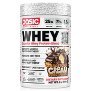 Basic Supplements Whey 2lb whey protein powder, Boston Cream Donut, 2lb 908g protein bar, NZ Supps