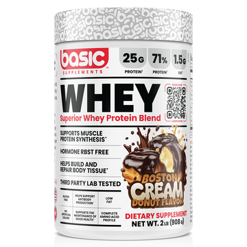 Basic Supplements Whey 2lb, Boston Cream Donut, 2lb 908g protein bar