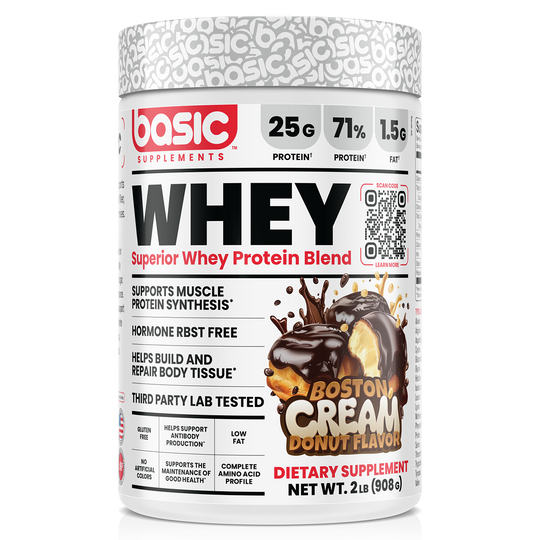 Basic Supplements Whey 2lb, Boston Cream Donut, 2lb 908g protein bar