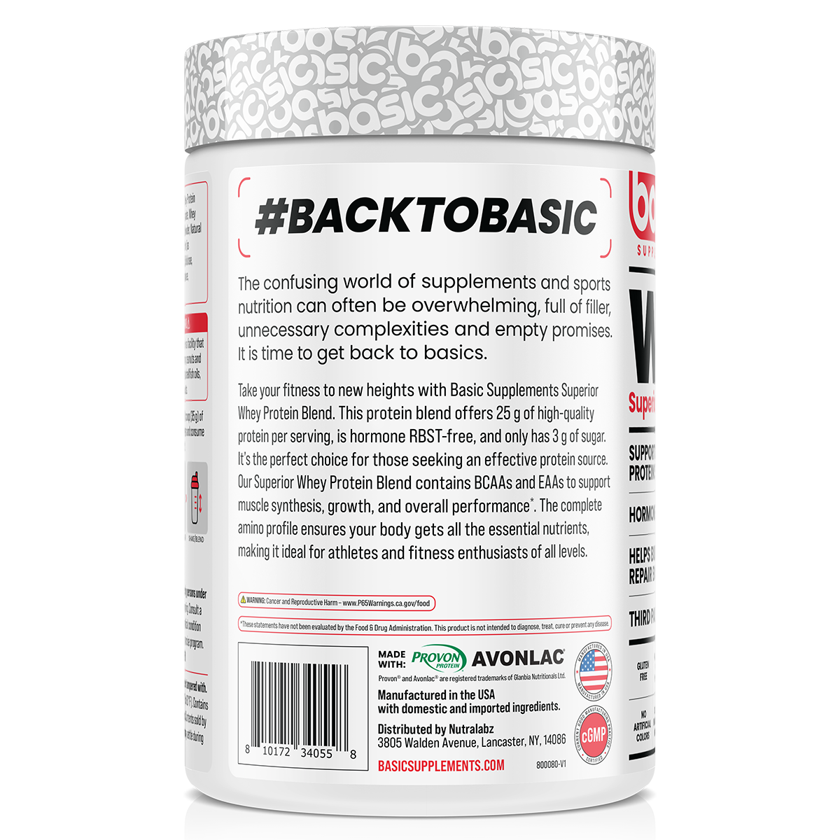 Basic Supplements Whey 2lb, Chocolate, 2lb 908g — side of pack