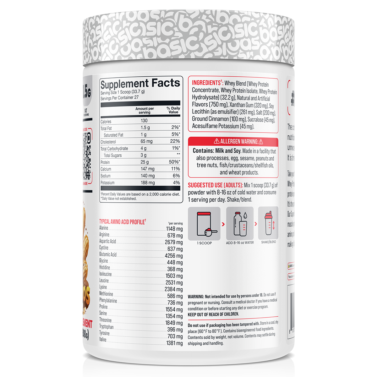Basic Supplements Whey 2lb Churros New supplement facts and nutrition panel