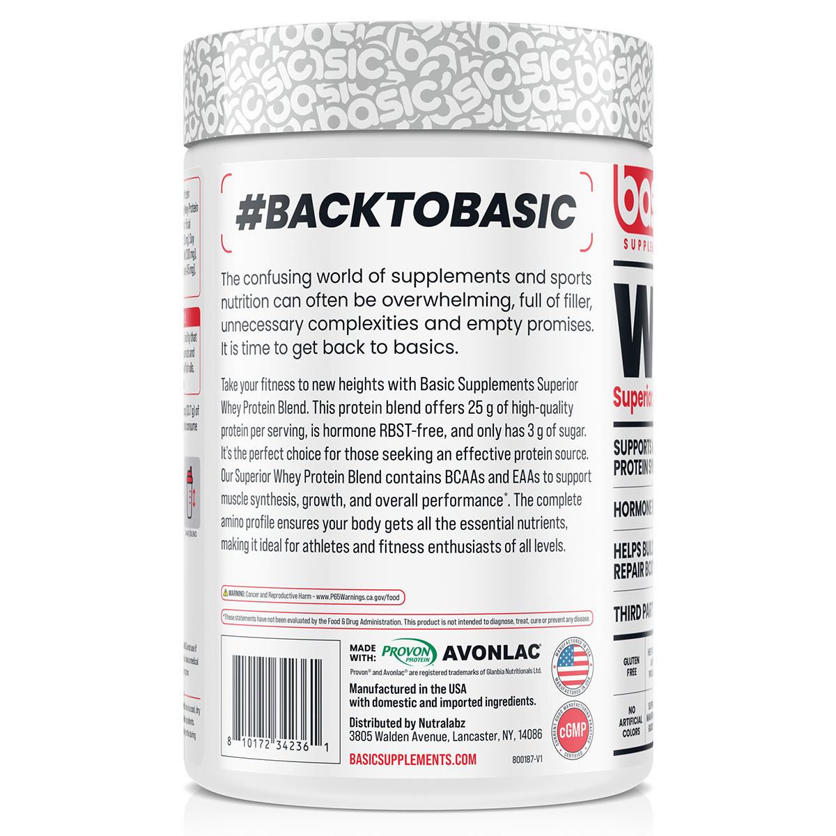 Basic Supplements Whey 2lb, Churros New — side of pack