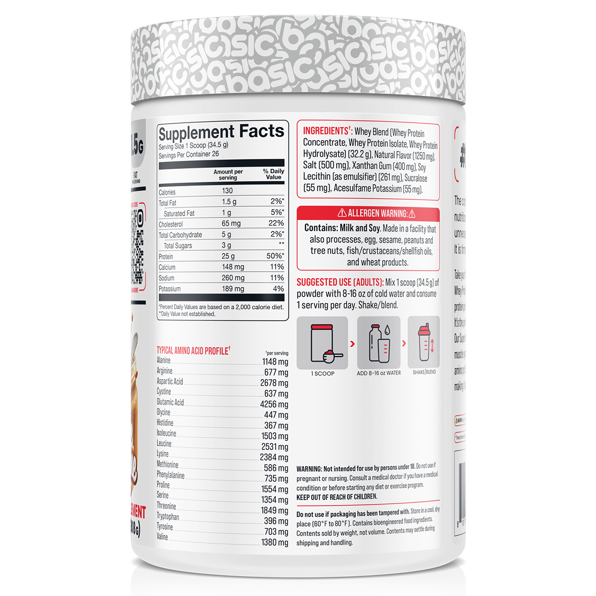 Basic Supplements Whey 2lb Dulce De Leche New supplement facts and nutrition panel