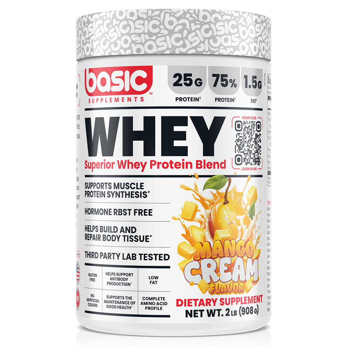 Basic Supplements Whey 2lb, Mango Cream New