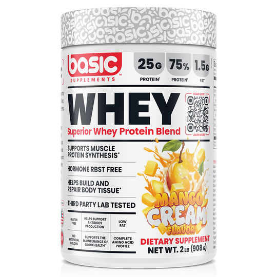 Basic Supplements Whey 2lb, Mango Cream New